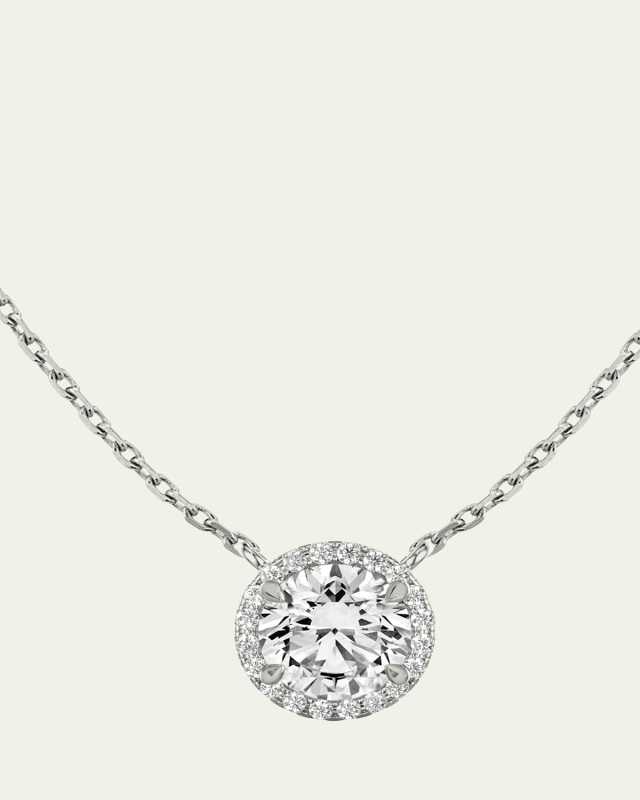 14K White Gold Brilliant-Cut Halo Lab Grown Diamond Necklace, 1.0tcw